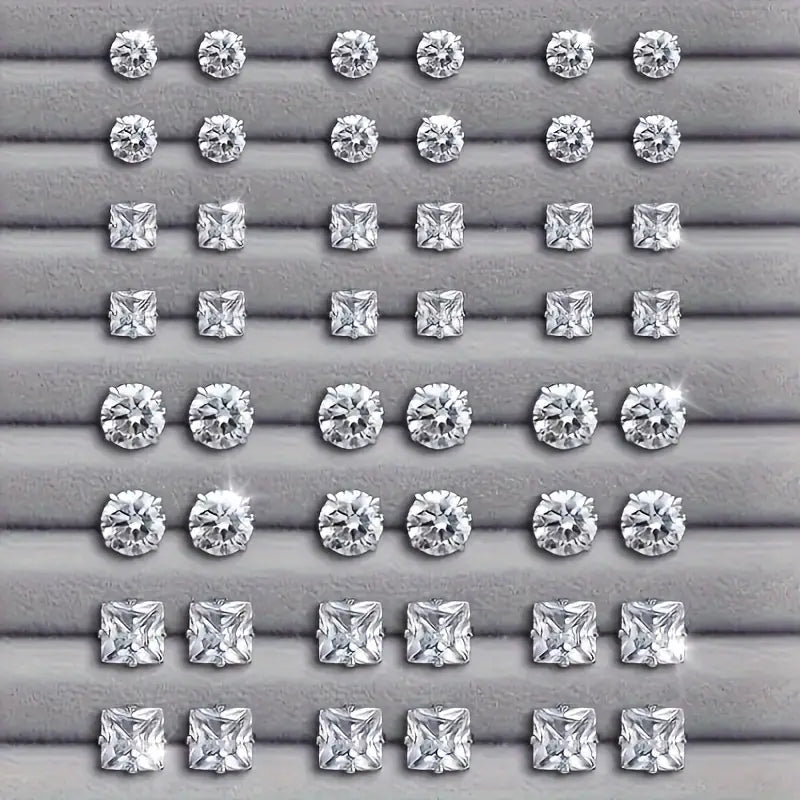 Set3 Earrings S Sparkling Rhinestone Accents, Round & Square Shapes, Stainless Steel Posts, Perfect for Casual Attire & Parties
