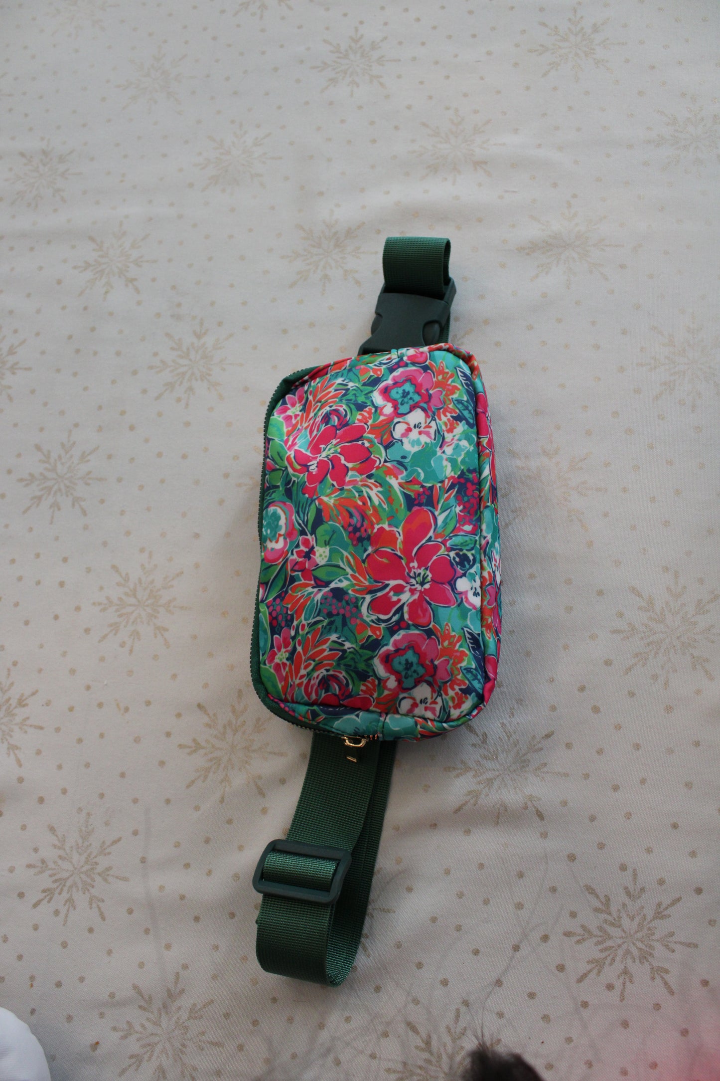 Green pink with cross body OR Chest Bag green dark flower R LUXLOVE