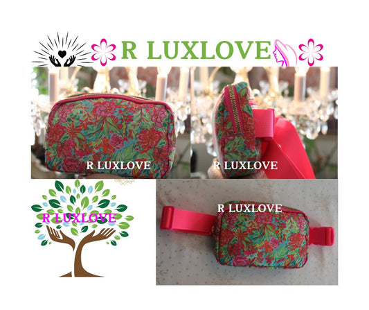 Pink and green cross body OR Chest Bag flower R LUXLOVE